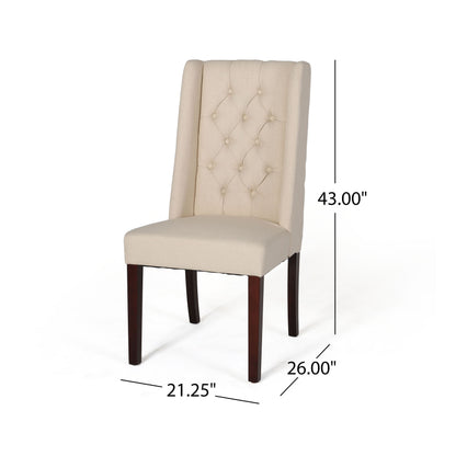 Sophisticated Tufted Dining Chairs (Set of 2) With High Back And Birch Wood Legs - Beige