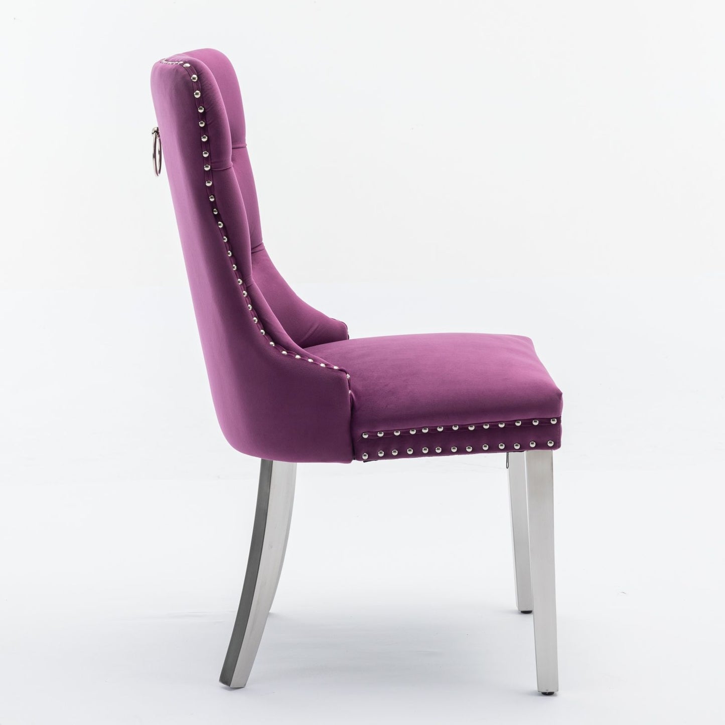 Nikki - Modern, High-End Tufted Solid Wood Contemporary Velvet Upholstered Dining Chair With Chrome Stainless Steel Plating Legs, Nailhead Trim (Set of 2) - Purple / Chrome