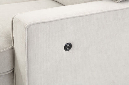 Estelle - Fabric Reversible Sleeper Sectional With Storage Chaise Drop-Down Table 2 Cup Holders And 2 USB Ports - Beige