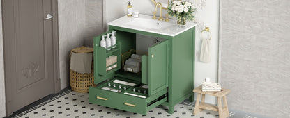 Bathroom Vanity With Single Sink, Combination Under Counter Sink, Bathroom Storage Cabinet With 2 Doors And A Drawer, Soft Closure, Multifunctional Storage - Green
