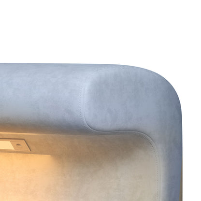 Modern Leather Upholstered Entryway Bench With LED Sensor Light Ottoman For Living Room, Or End Of Bed - Blue