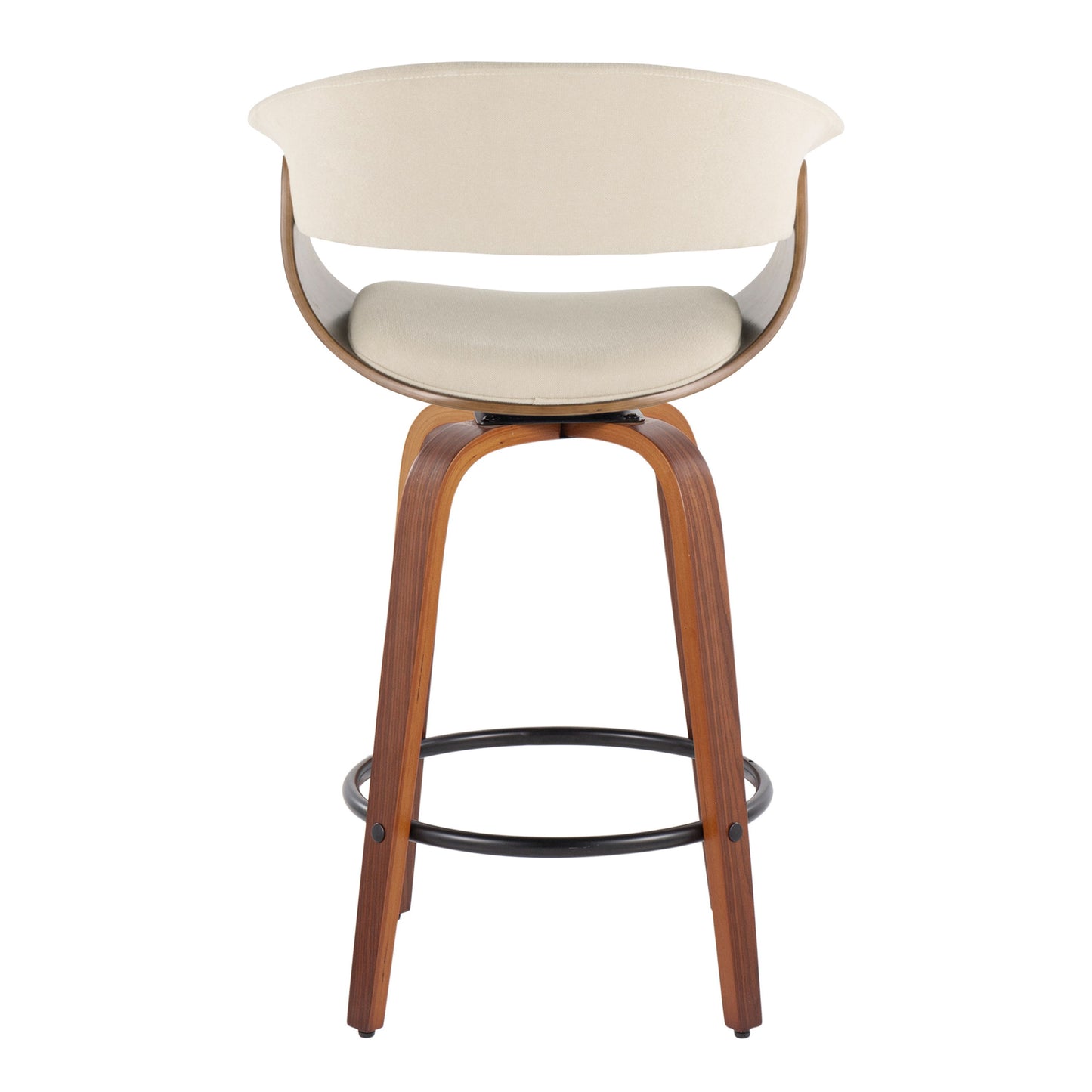 Vintage Mod - Mid-Century Modern Fixed Height Counter Stool With Swivel & Round Footrest (Set of 2) - Walnut / Cream