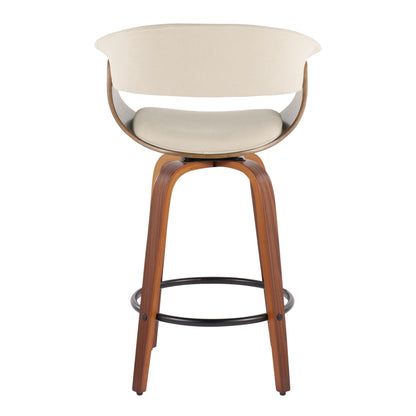 Vintage Mod - Mid-Century Modern Fixed Height Counter Stool With Swivel & Round Footrest (Set of 2) - Walnut / Cream