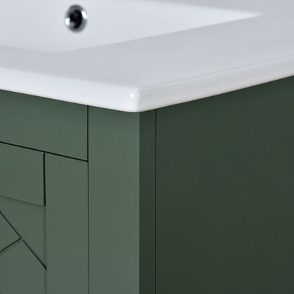 Bathroom Vanity With Ceramic Sink Combo, Frame Bathroom Storage Cabinet, Freestanding Vanity Set With 3 Drawers & Soft Closing Doors - Green