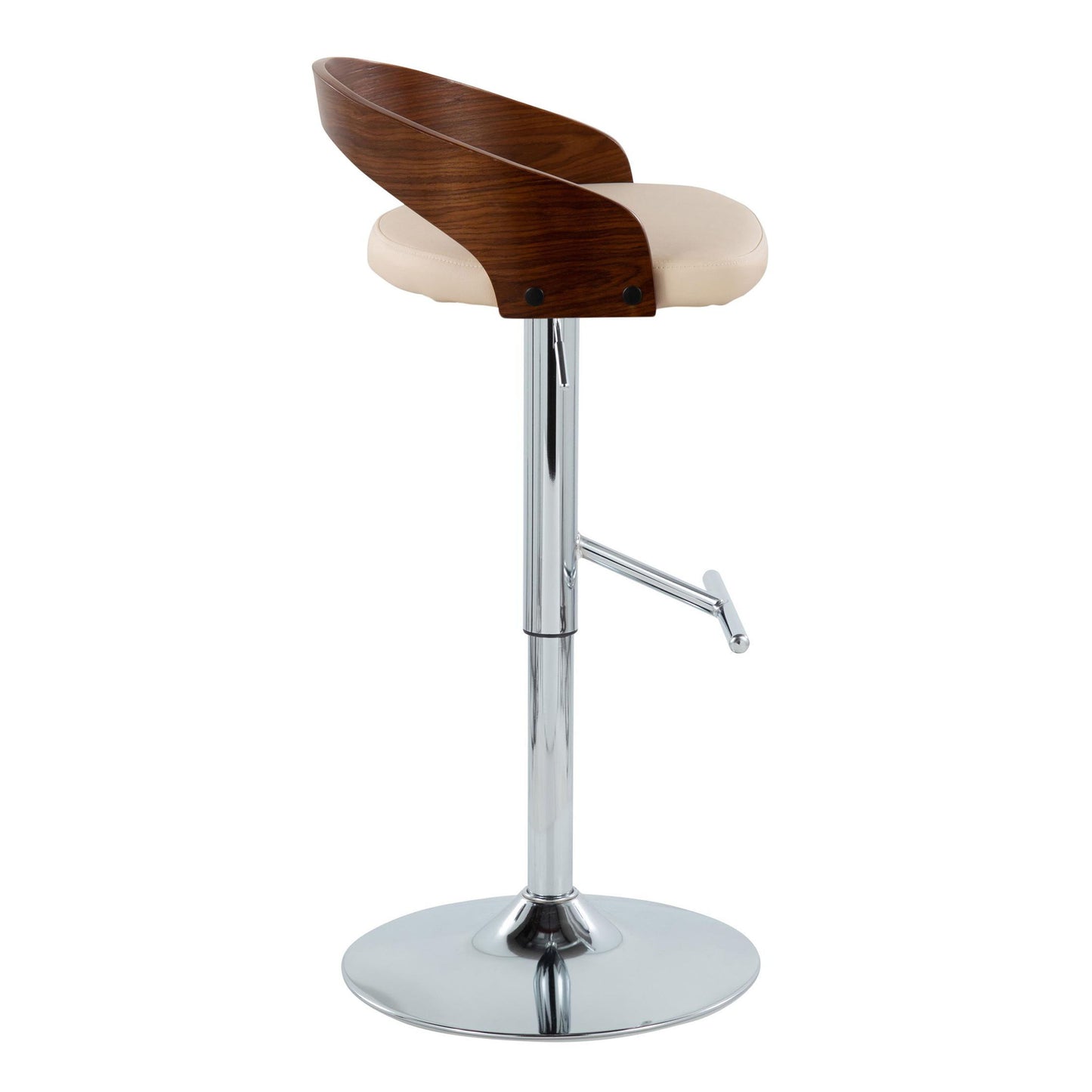 Grotto - Mid-Century Modern Adjustable Height Barstool With Swivel With Straight T Footrest (Set of 2) - Chrome / Walnut / Cream