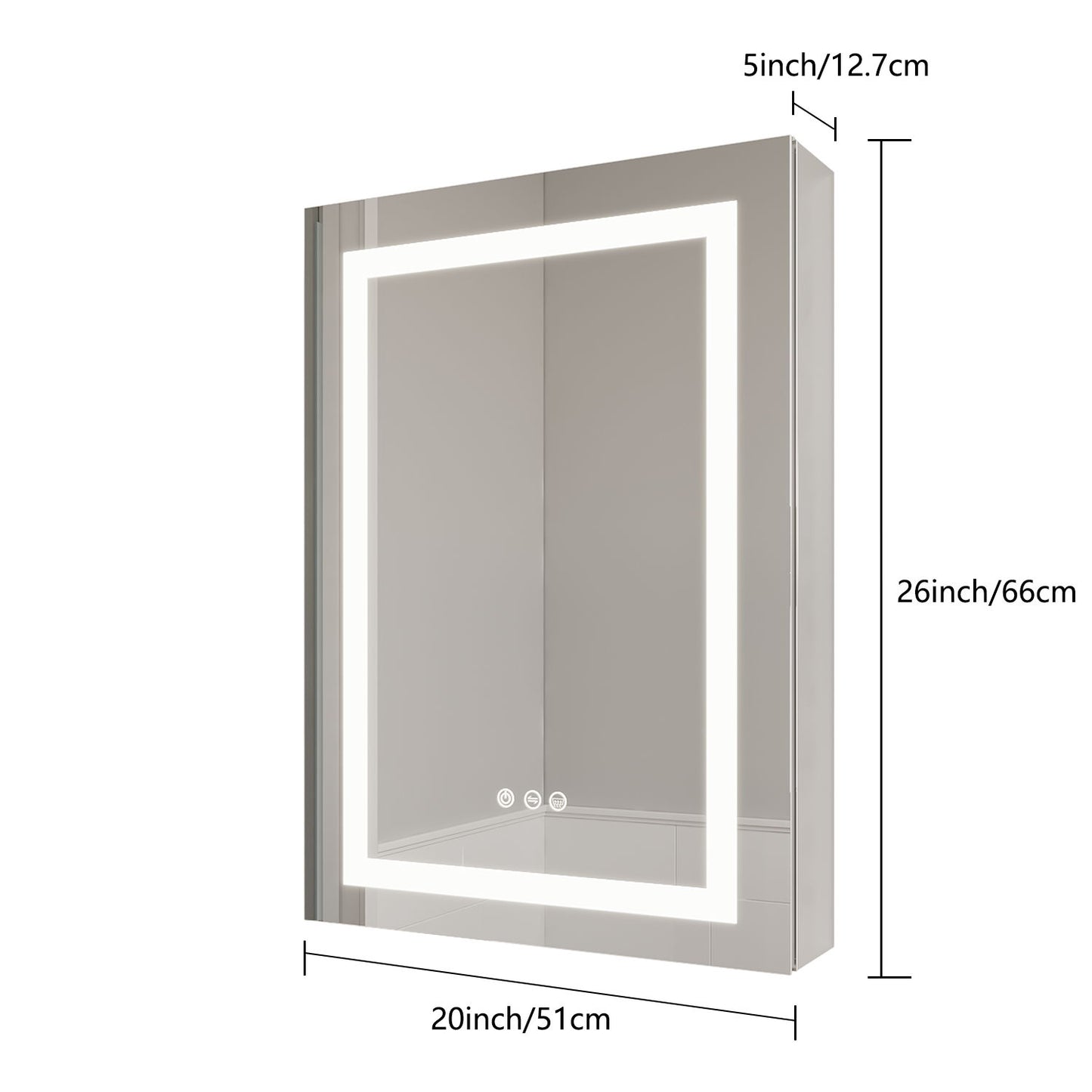 26" X 20" Bathroom Medicine Cabinet With LED Mirror, Anti-Fog, Waterproof, 3000K~6000K Single Door Lighted Bathroom Cabinet With Touch Swich, Dimmable, Recessed Or Surface Mount (Left Door) - Silver