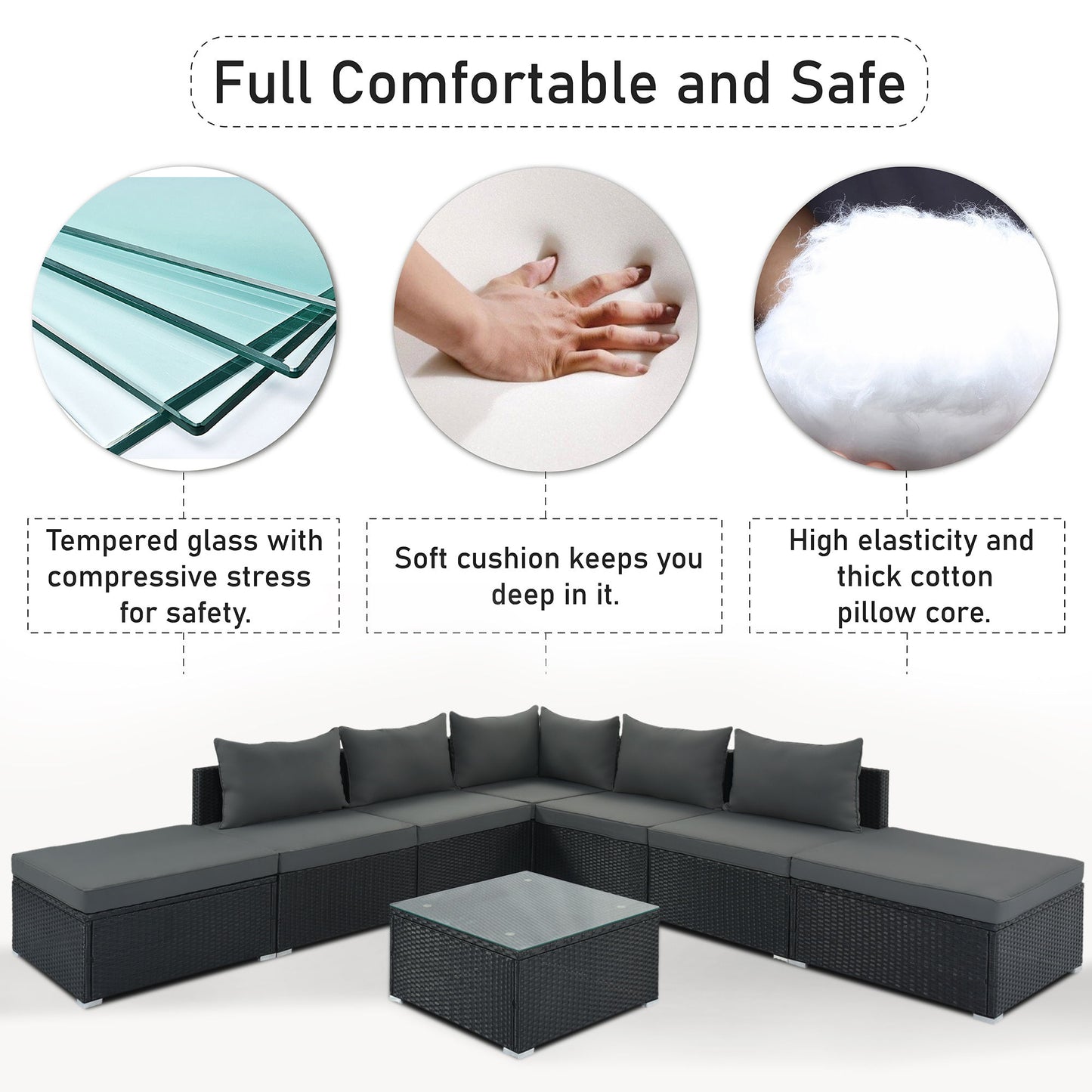 8 Pieces Outdoor Patio Furniture Sets, Garden Conversation Wicker Sofa Set, Single Sofa Combinable - Gray / Black