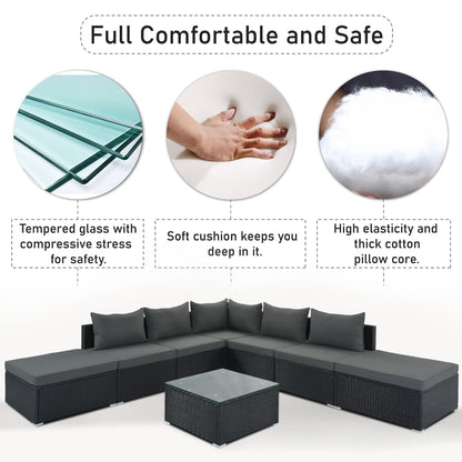 8 Pieces Outdoor Patio Furniture Sets, Garden Conversation Wicker Sofa Set, Single Sofa Combinable - Gray / Black