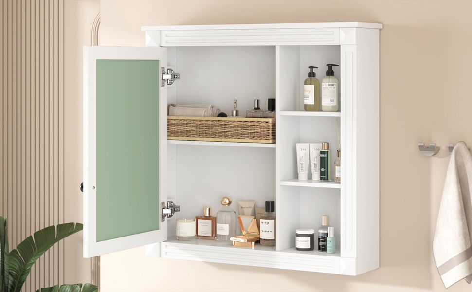 Bathroom Medicine Cabinet With Mirror, Wall Mounted Mirror Cabinet With Storage Organizer, Over The Toilet Storage White Storage Cabinet For Bathroom - White