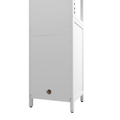 Bamboo Storage Cabinet With Tall Linen Tower, Multi Functional For Bathroom And Living Spaces - White