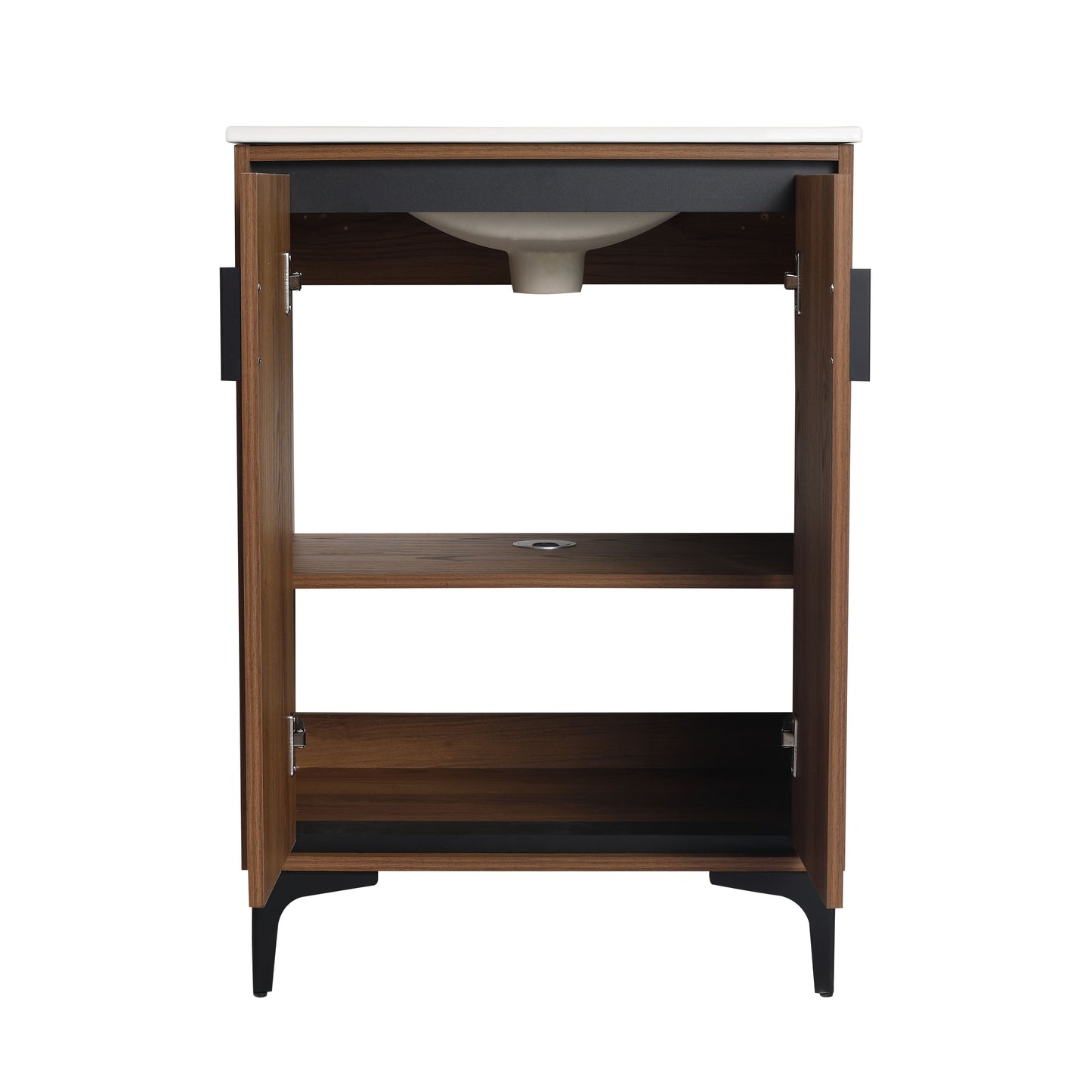 Modern 24'' Bathroom Vanity With Top Sink Storage Cabinet - Brown