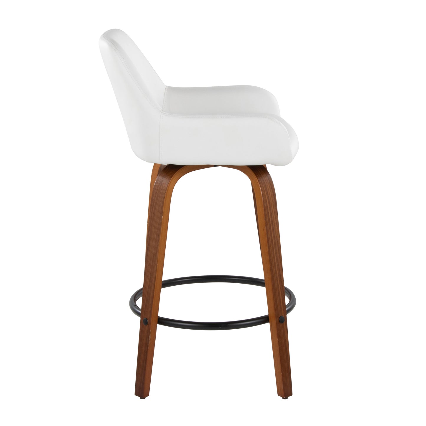 Daniella - Contemporary Fixed Height Counter Stool With Swivel With Round Footrest (Set of 2) - Walnut / White