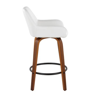 Daniella - Contemporary Fixed Height Counter Stool With Swivel With Round Footrest (Set of 2) - Walnut / White
