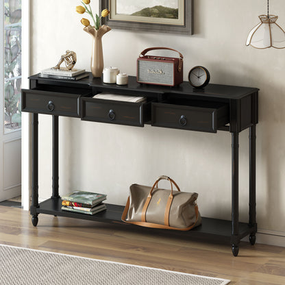 Console Table Sofa Table With Drawers For Entryway With Projecting Drawers And Long Shelf - Espresso