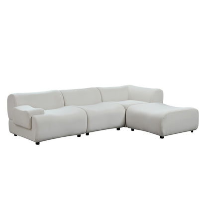 Strong Durable Fabric 4 Seat Sectional Sofa With High Density Sponge And Solid Wood Frame - White