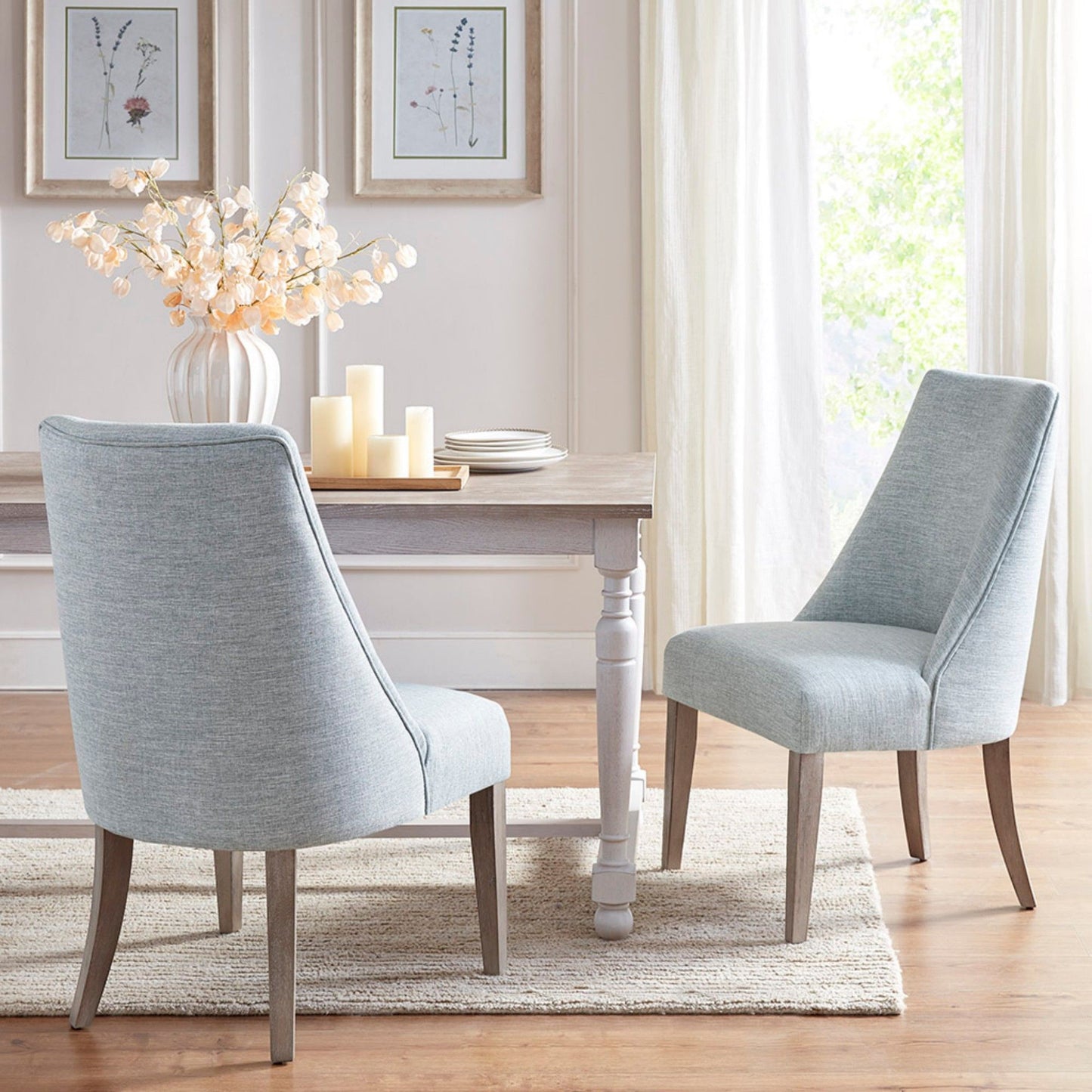 Farmhouse Upholstered Dining Chair (Set of 2) - Light Blue