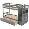Twin Over Full / Twin Bunk Bed, Convertible Bottom Bed, Storage Shelves And Drawers - Gray