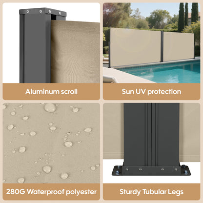 Retractable Side Awning Waterproof And UV Resistant Roll Up Privacy Screen For Balcony - Beige