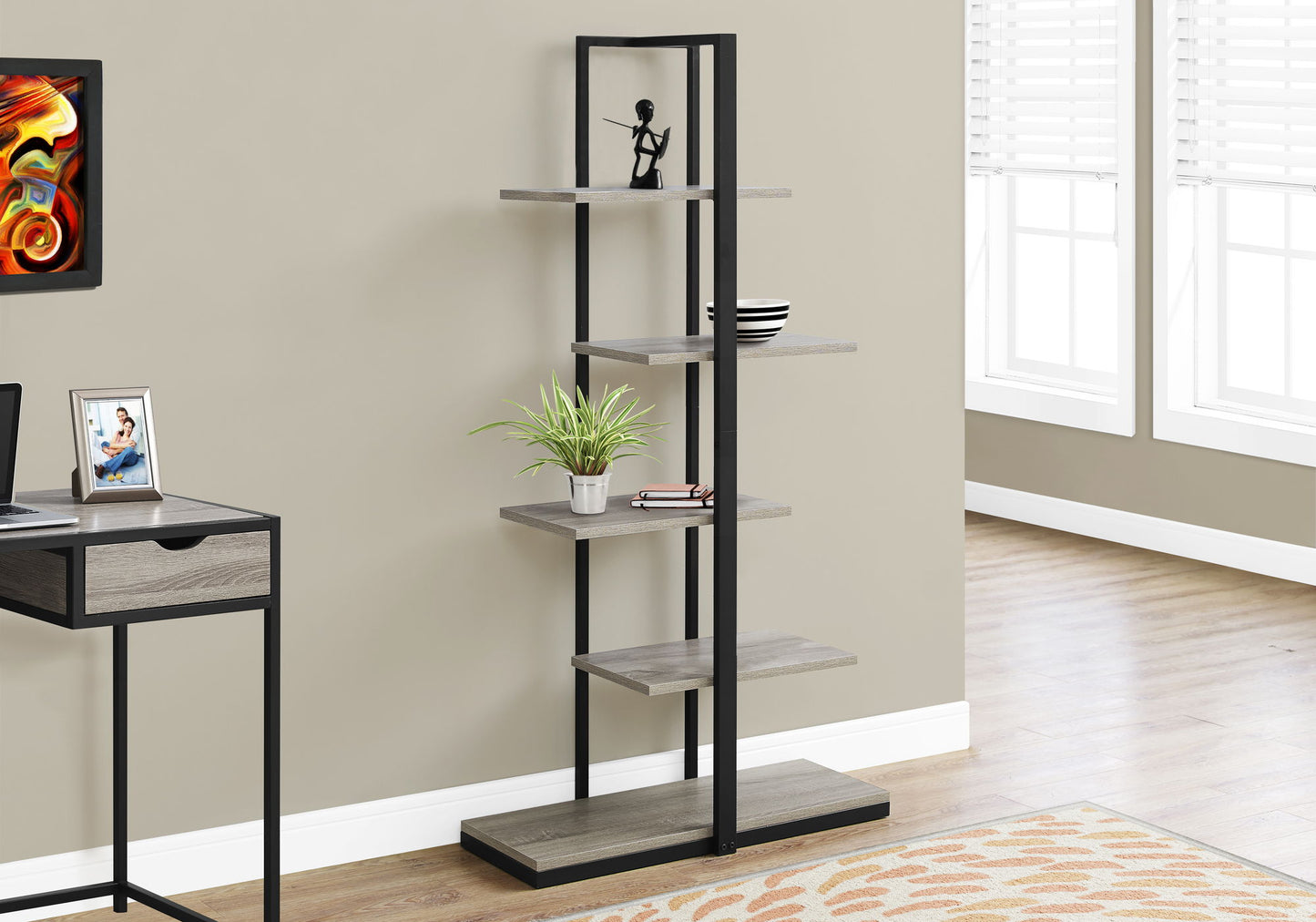 Bookshelf, Bookcase, Etagere, 5 Tier, Office, Contemporary & Modern - Taupe