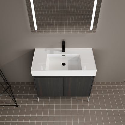 Minimalist 36" Freestanding Bathroom Vanity With Resin Sink And Storage Cabinet - Dark Oak
