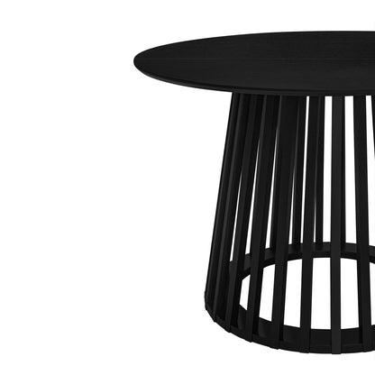 Modern Round Coffee Table With Grille Molding For Living Room, Bedroom, Or Balcony - Black