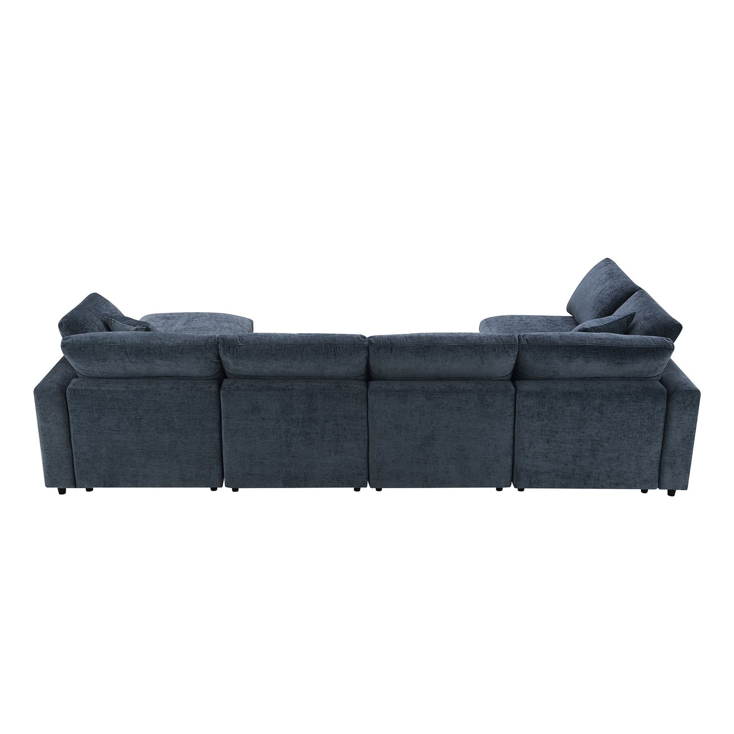 Modern Modular Cloud Sofa Bed, 6 Seat Chenille Sectional Couch Set With Ottoman, Free Combination, Convertible U Shaped Sleeper Sofa - Dark Blue