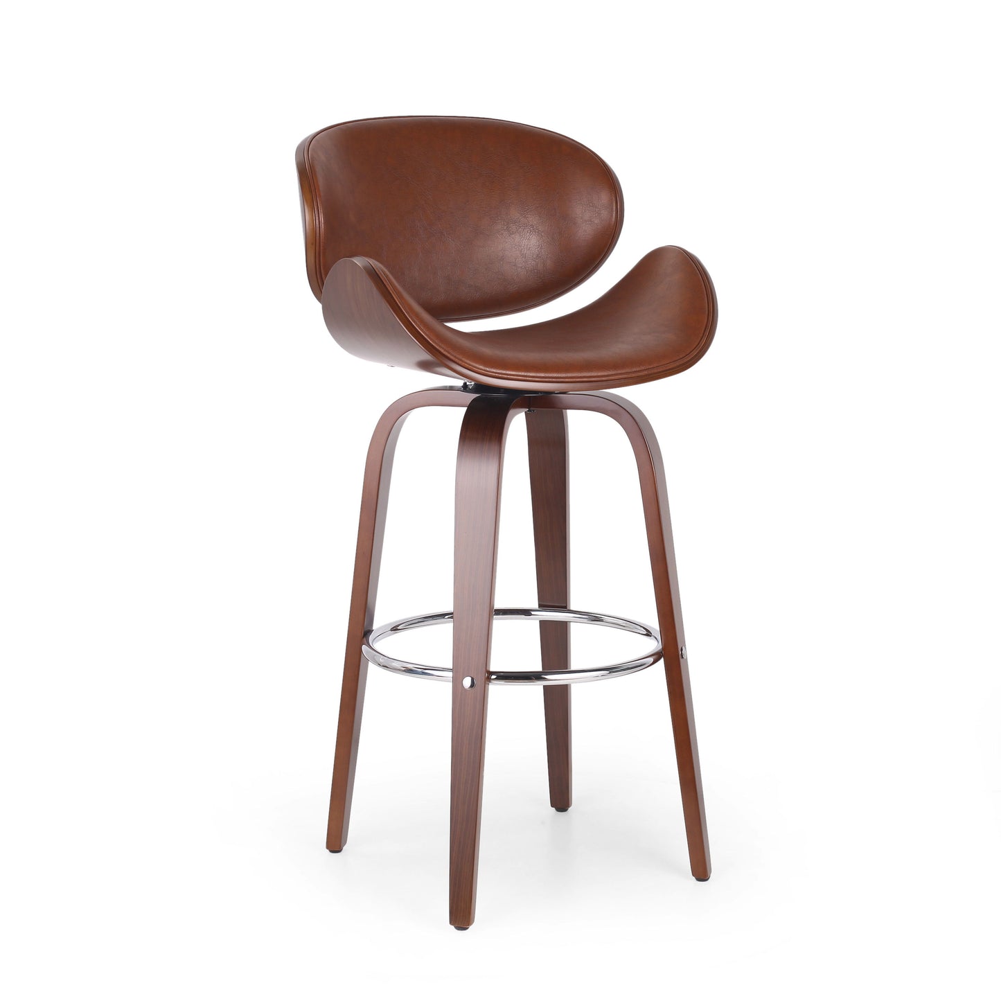 Lumos - Mid Century Modern Upholstered Swivel Barstool - Walnut / Brown