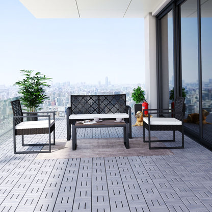 10 Piece Interlocking Deck Tiles Checker Pattern, Square Acacia Hardwood Outdoor Flooring For Patio, Bancony, Pool Side - Light Gray