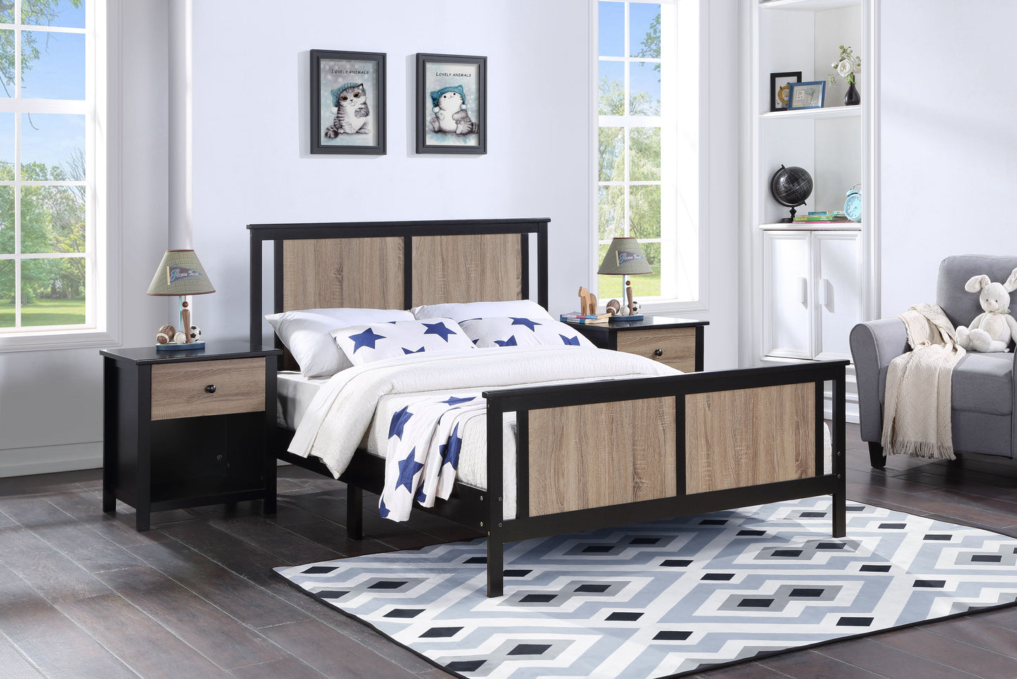 Connelly - Reversible Panel Full Bed - Black / Vintage Walnut