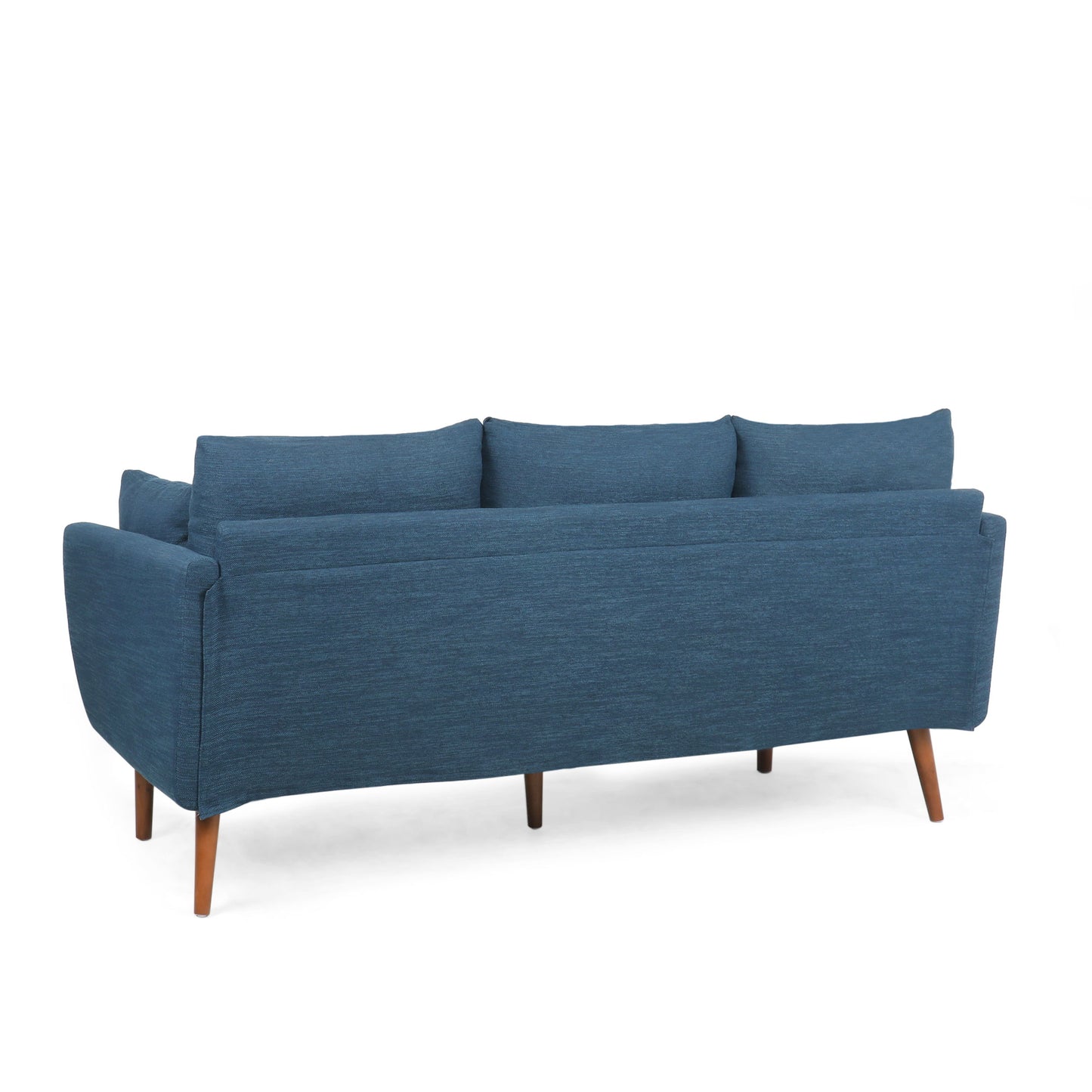 Diaphanous - Upholstered 3 Seater Sofa With 2 Accent Pillows And Wood Legs - Navy Blue