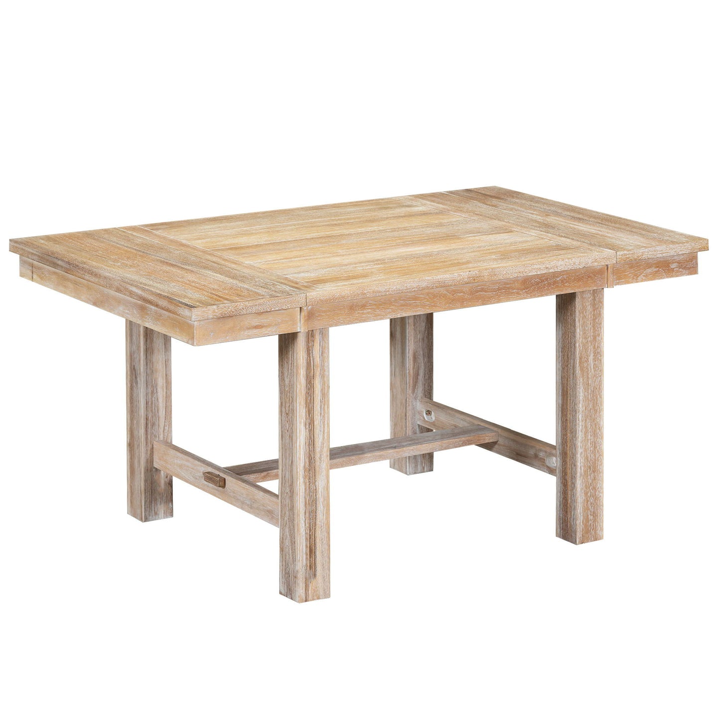 Topmax - 6 Piece Farmhouse Extendable Dining Table With Footrest, 4 Upholstered Dining Chairs And Dining Bench, Two 11" Removable Leaf - Natural / Beige