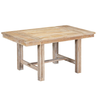 Topmax - 6 Piece Farmhouse Extendable Dining Table With Footrest, 4 Upholstered Dining Chairs And Dining Bench, Two 11" Removable Leaf - Natural / Beige