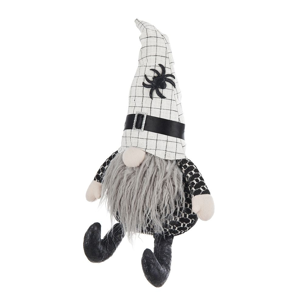 Sitting Gnome With Hat Spider, For Halloween Decor - Black White