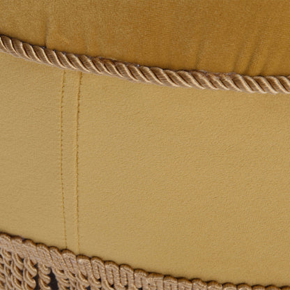 Yolanda - Round Upholstered Accent Ottoman - Gold Yellow / Gold