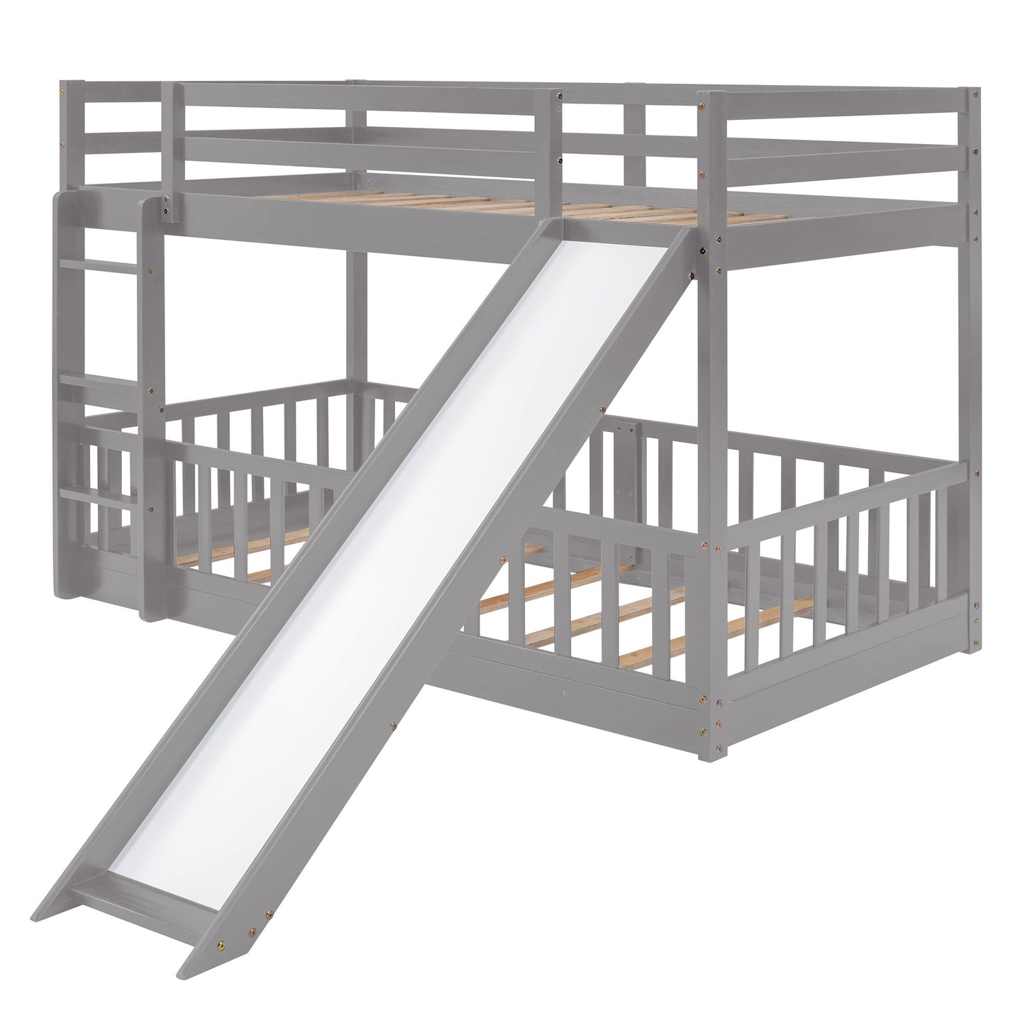 Twin Over Twin Classic Bunk Bed & Slide And Ladder - Gray