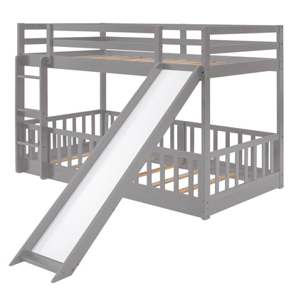 Twin Over Twin Classic Bunk Bed & Slide And Ladder - Gray