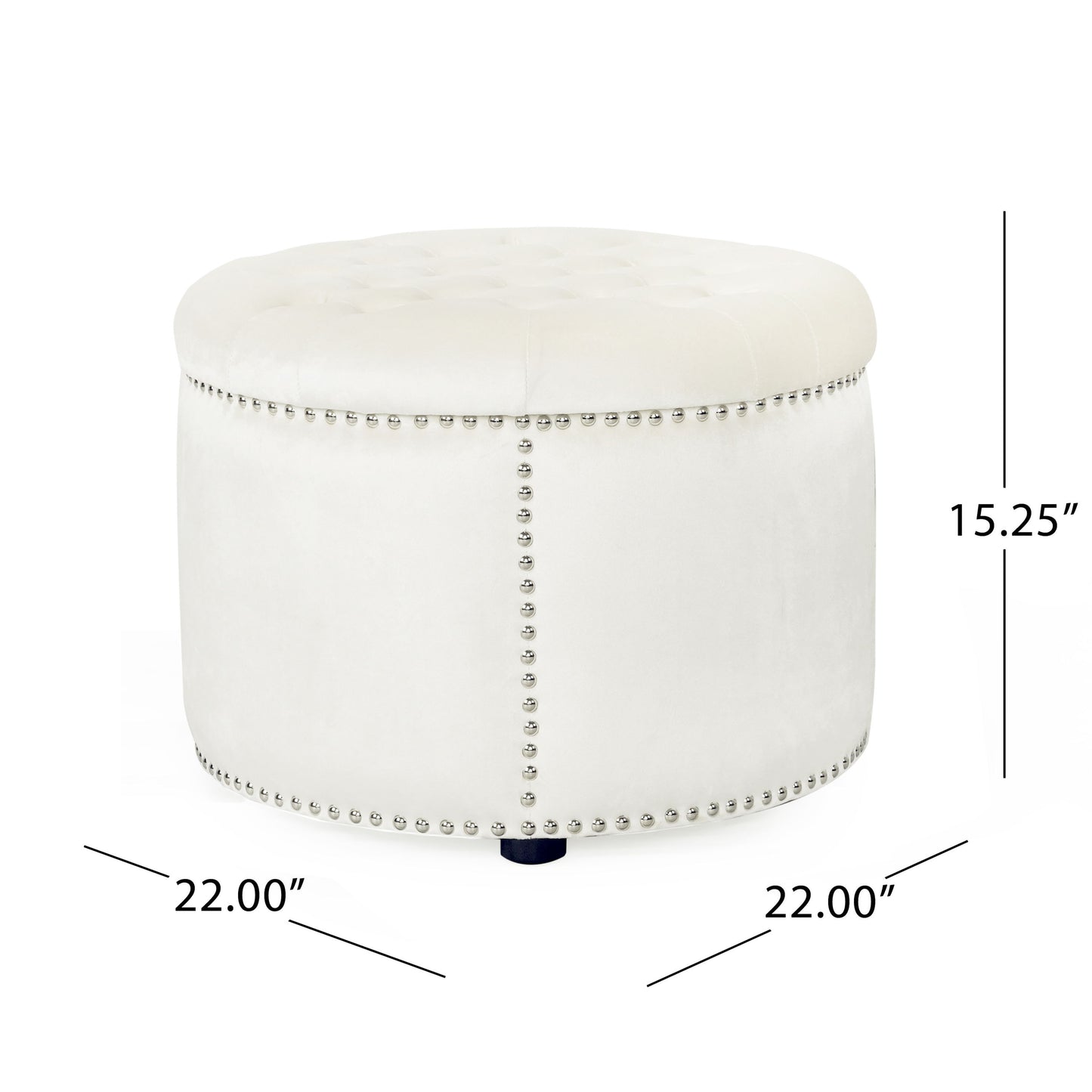 Elegant Round Ottoman With Studded Rim - Beige
