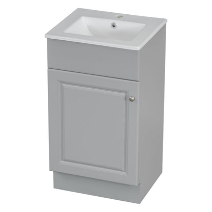 Bathroom Vanity With Sink, Vanity Cabinet With Door Shelf And Adjustable Shelf - Gray