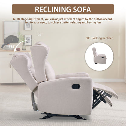 Rocking Recliner Chair For Living Room, Adjustable Modern Recliner Chair, Recliner Sofa With Lumbar Support, Classic And Traditional Recliner Chair With Comfortable Arm And Back Sofa - Light Gray