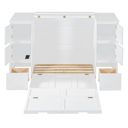 Twin Size Murphy Bed With Drawers, Cabinets, And USB Ports - White