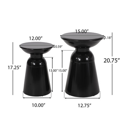 Serenita - Outdoor Iron Side Tables With Flared Design, (Set of 2) - Black