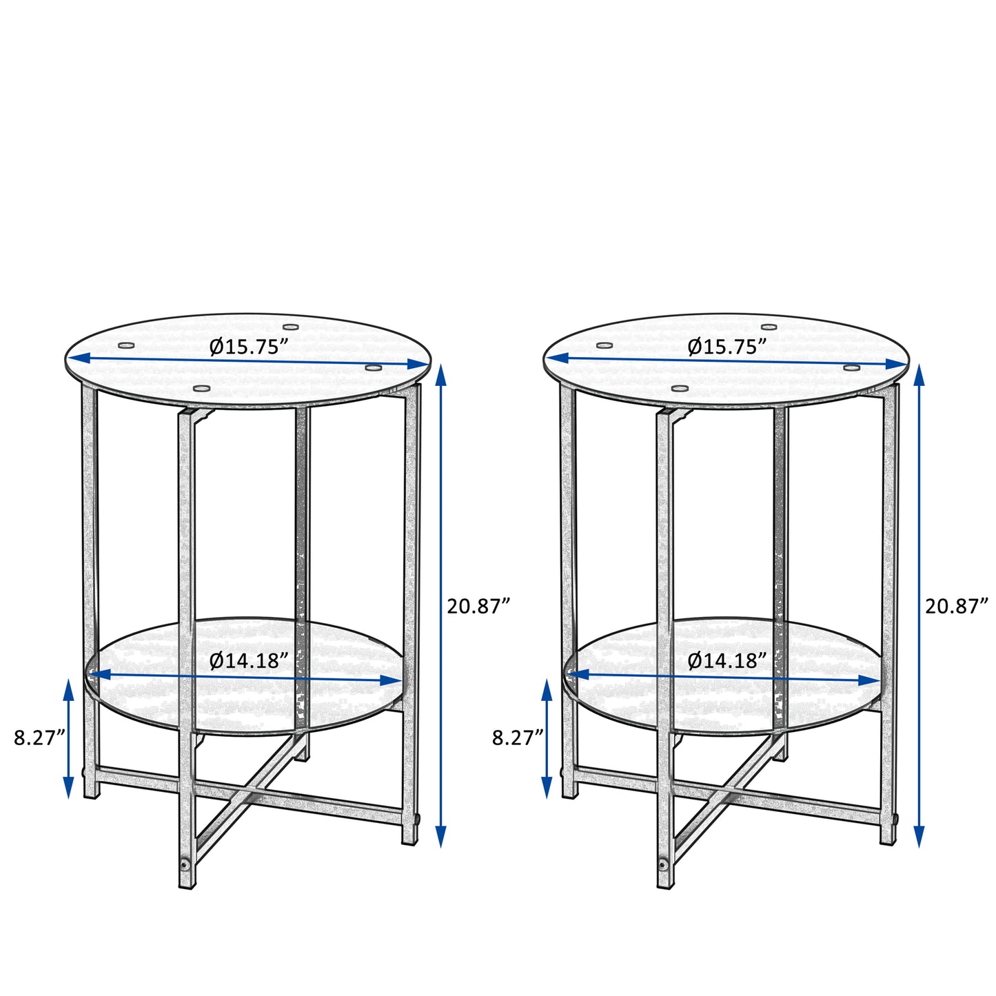 Tempered Glass End Table (Set of 2), Round Coffee Table For Bedroom Living Room Office - Black
