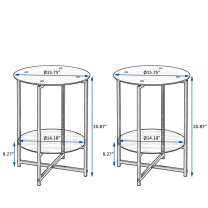 Tempered Glass End Table (Set of 2), Round Coffee Table For Bedroom Living Room Office - Black