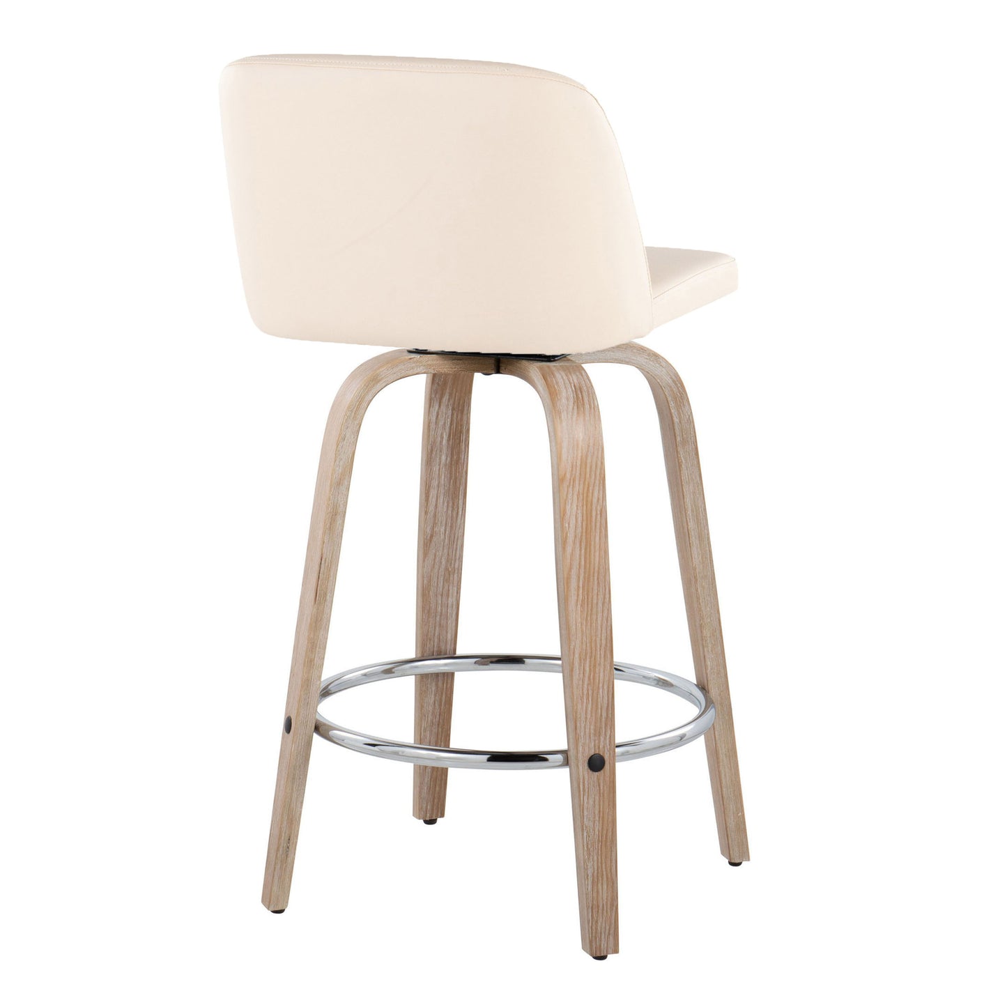 Toriano - Contemporary Fixed Height Counter Stool With Swivel With Round Footrest (Set of 2) - Whitewashed / Cream