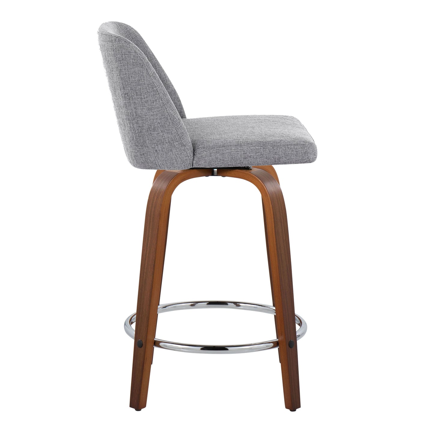 Toriano - Mid-Century Modern Fixed Height Counter Stool & Swivel And Round Footrest (Set of 2) - Walnut / Gray