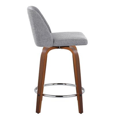 Toriano - Mid-Century Modern Fixed Height Counter Stool & Swivel And Round Footrest (Set of 2) - Walnut / Gray