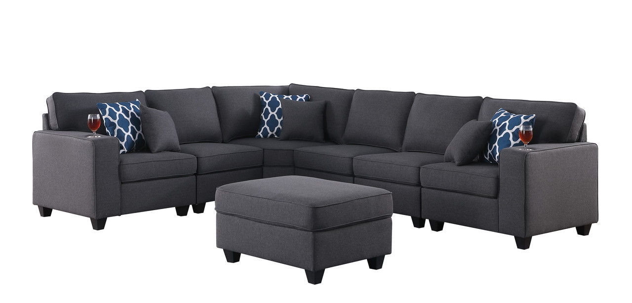 Cooper - 7 Piece Reversible L-Shape Sectional Sofa With Ottoman And Cupholder - Dark Gray