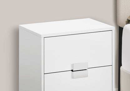 Accent Side Table, 2 Storage Drawer, Glossy Contemporary And Modern - White