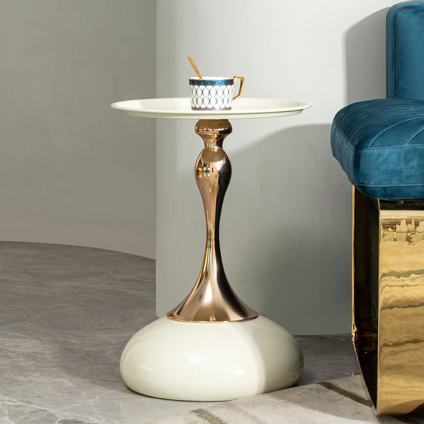 Modern Small Round Side Table For Small Spaces Carbon Steel Cocktail Table - Milk White