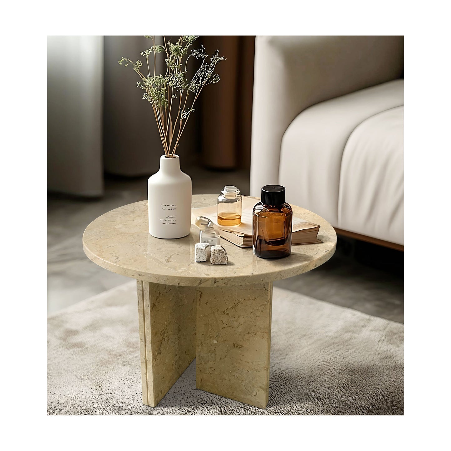 Natural Marble Coffee Table For Living Room, Genuine Marble - Glod Yellow Beige